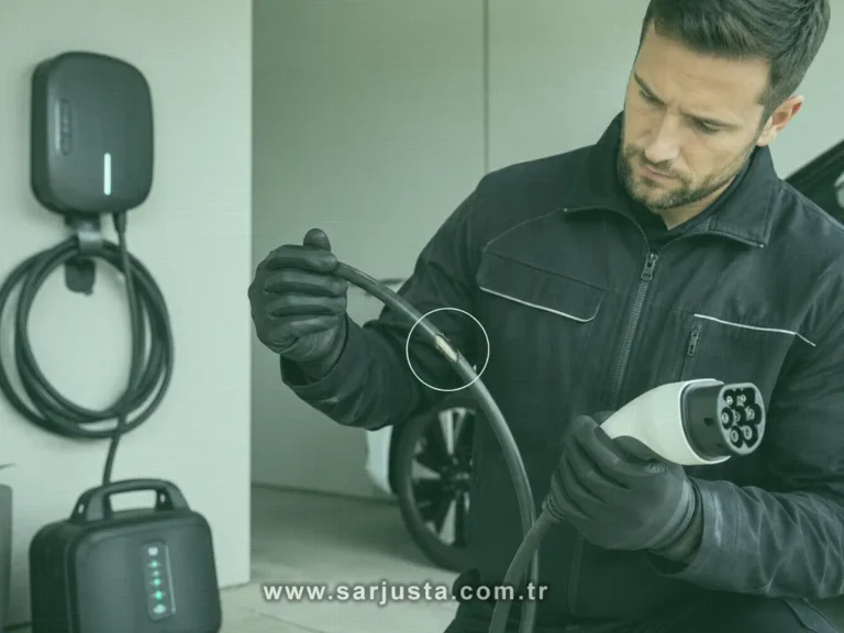 Type 2 şarj çatlak ve ezilme bulunan elektrikli araç şarj kablosu kontrolü