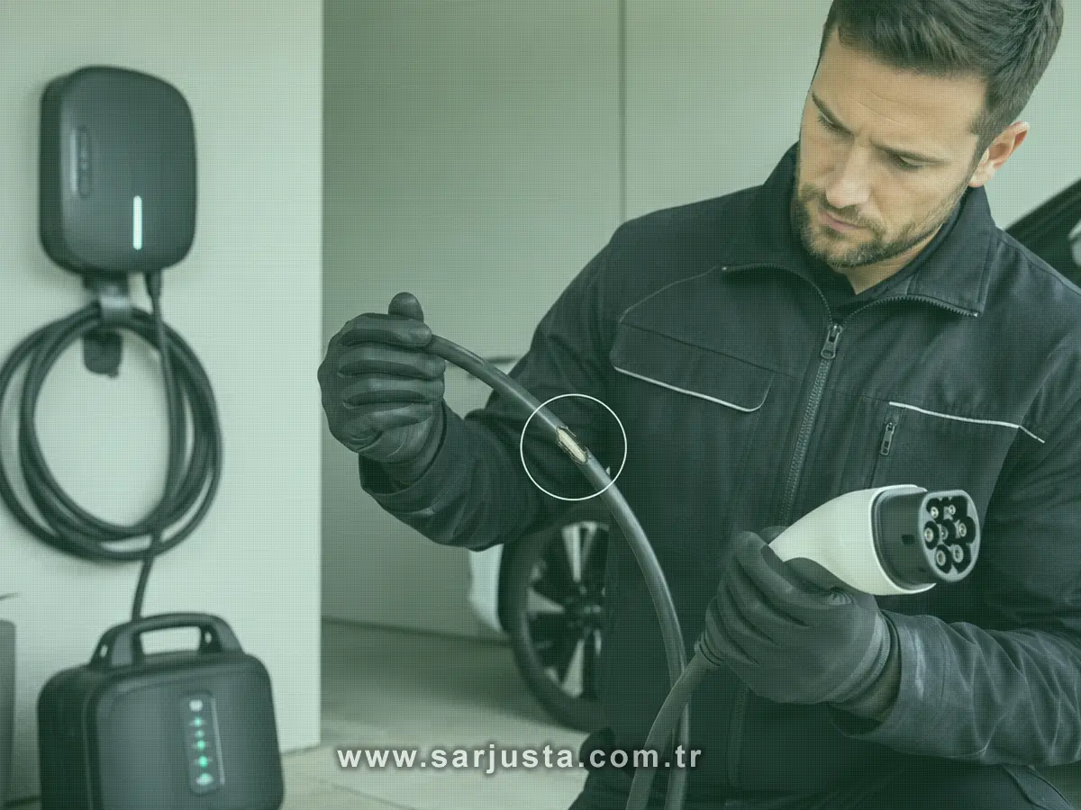 Type 2 şarj çatlak ve ezilme bulunan elektrikli araç şarj kablosu kontrolü