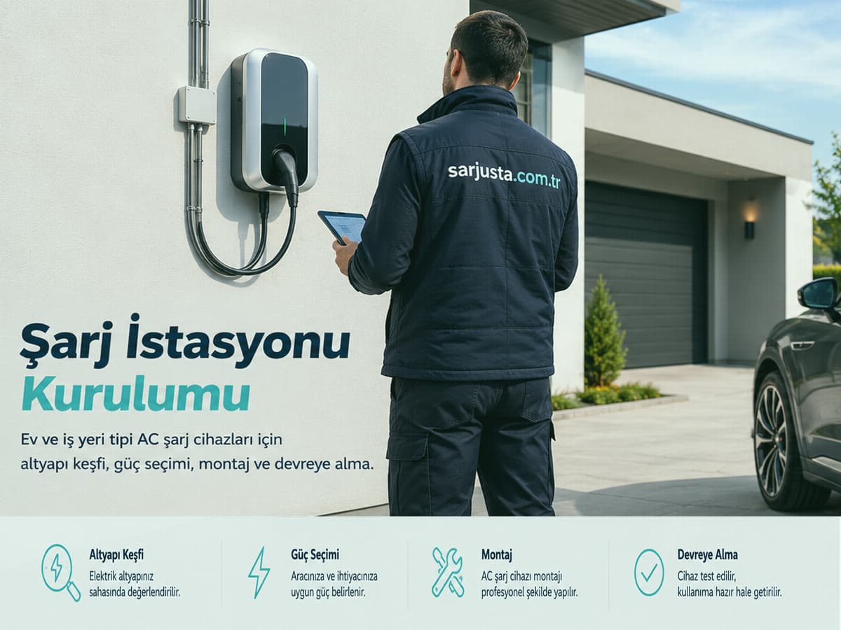Elektrikli araç için ev ve iş yeri tipi AC şarj istasyonu kurulumu